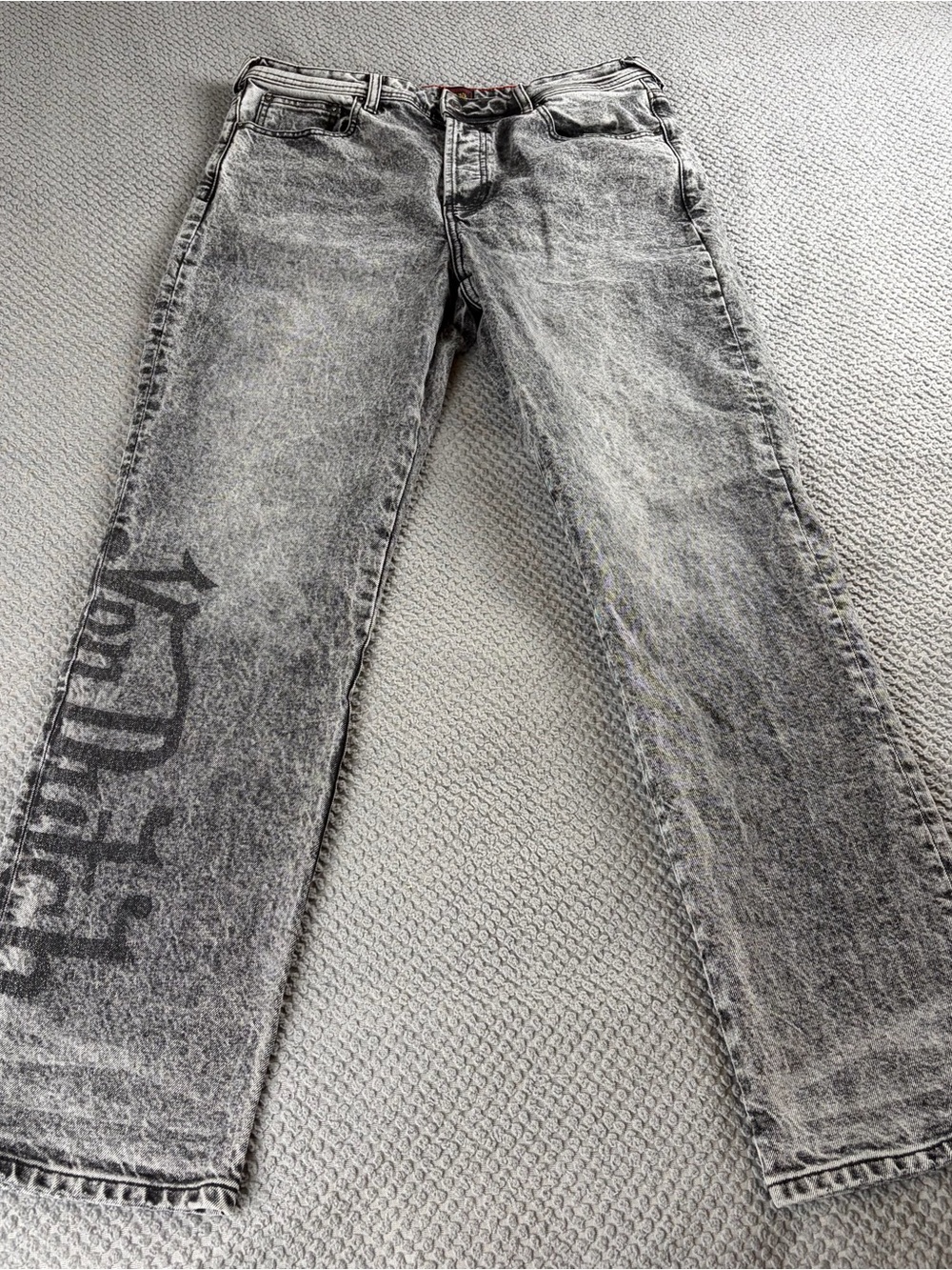 Von Dutch Men's Gray Acid-Wash Straight Jeans with Side Logo 34x31